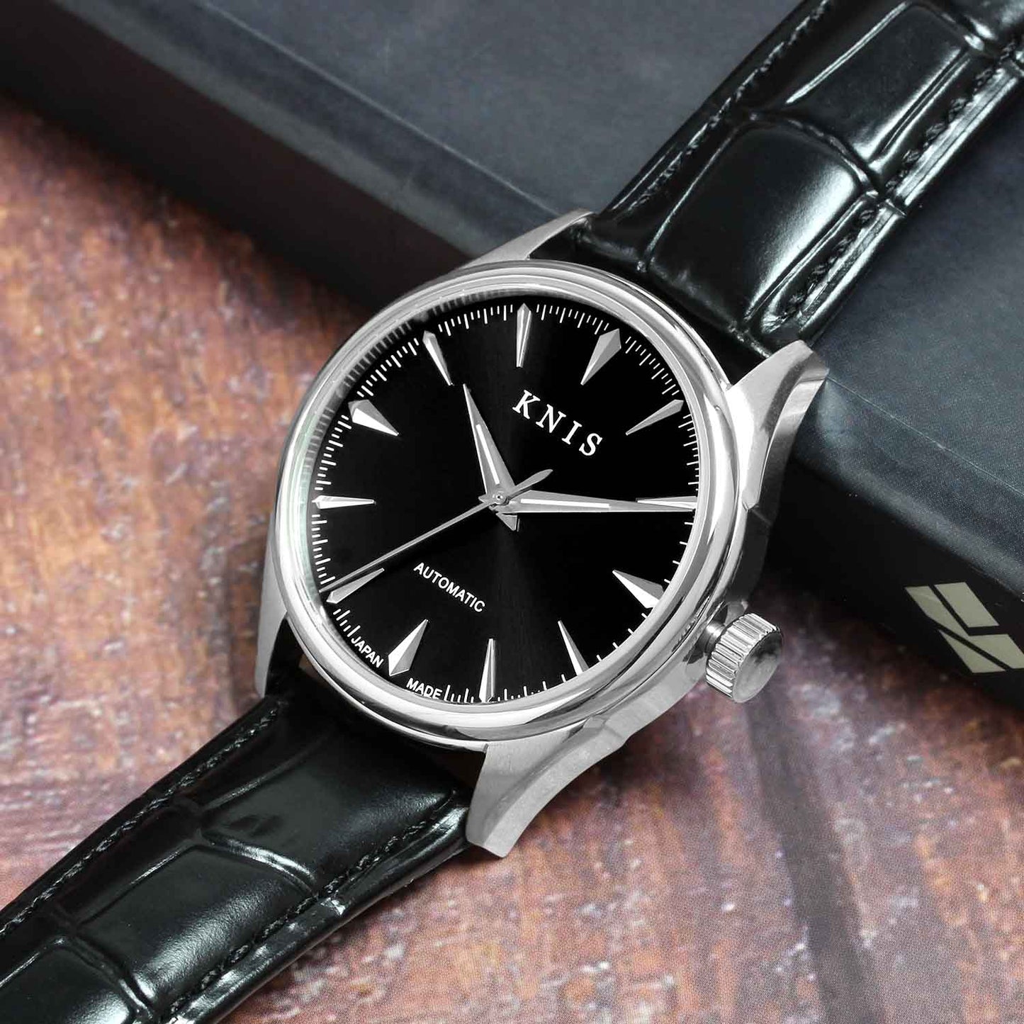 KNIS Automatic Sunray Dial Black Leather KN001-BKBKLE