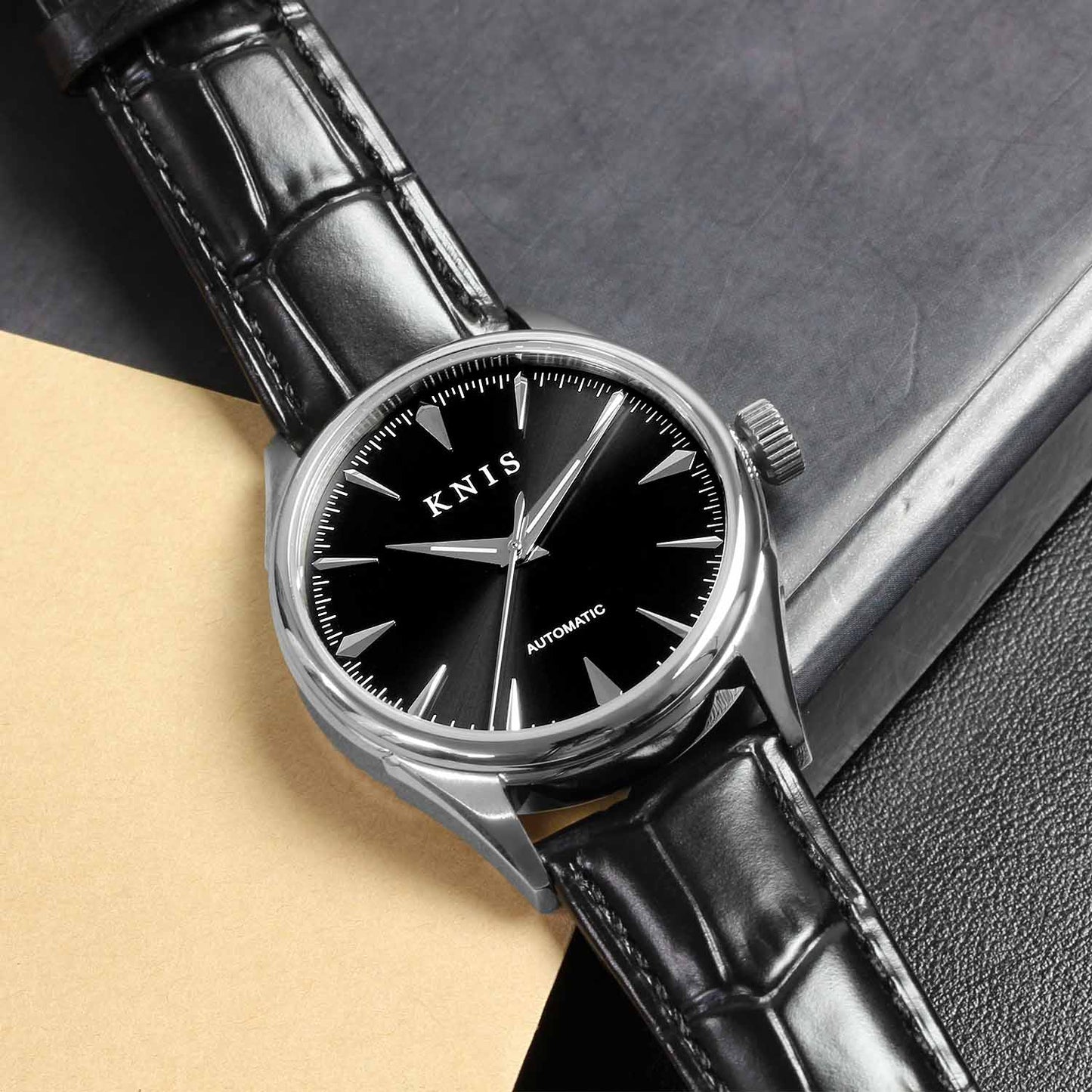 KNIS Automatic Sunray Dial Black Leather KN001-BKBKLE