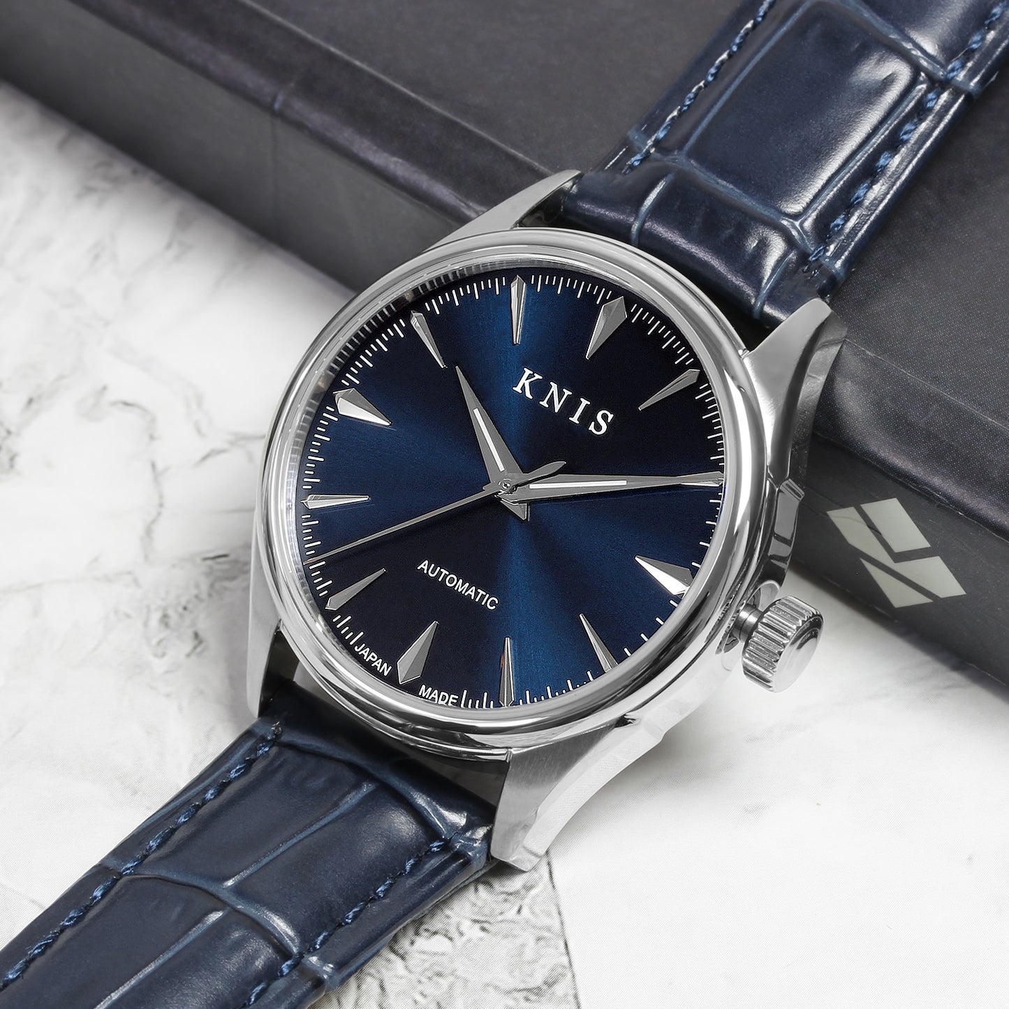 KNIS Automatic Sunray Dial Deep Blue Blue Leather KN001-BLBLLE