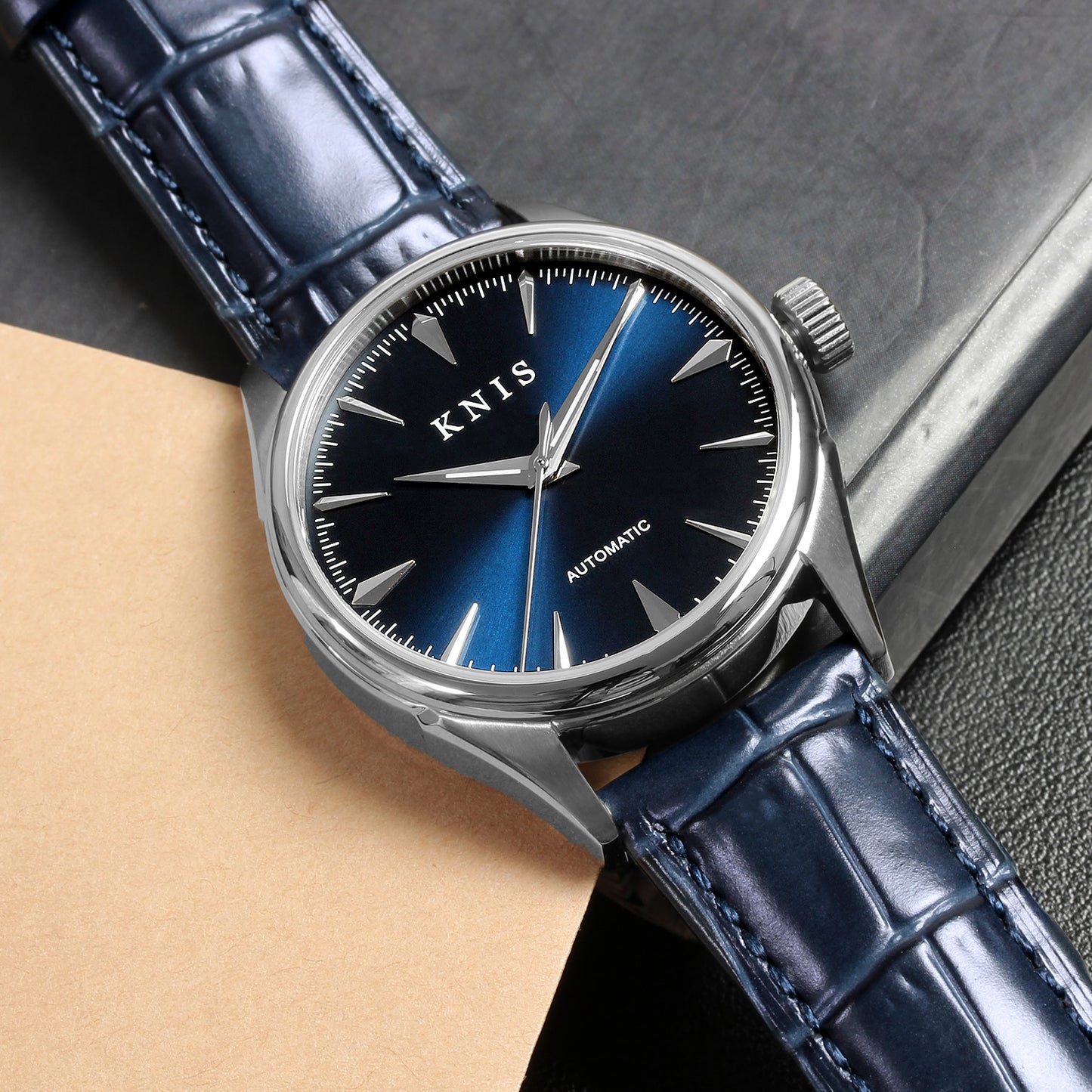 KNIS Automatic Sunray Dial Deep Blue Blue Leather KN001-BLBLLE
