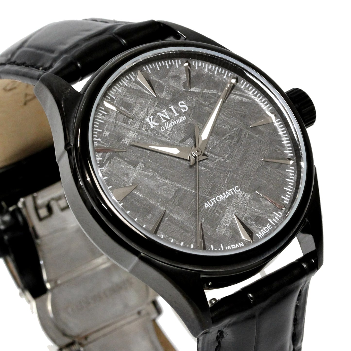 KNIS Meteorite Made in Japan Automatic Watch Men's Leather Strap Leather Black KN001-MTBKLE