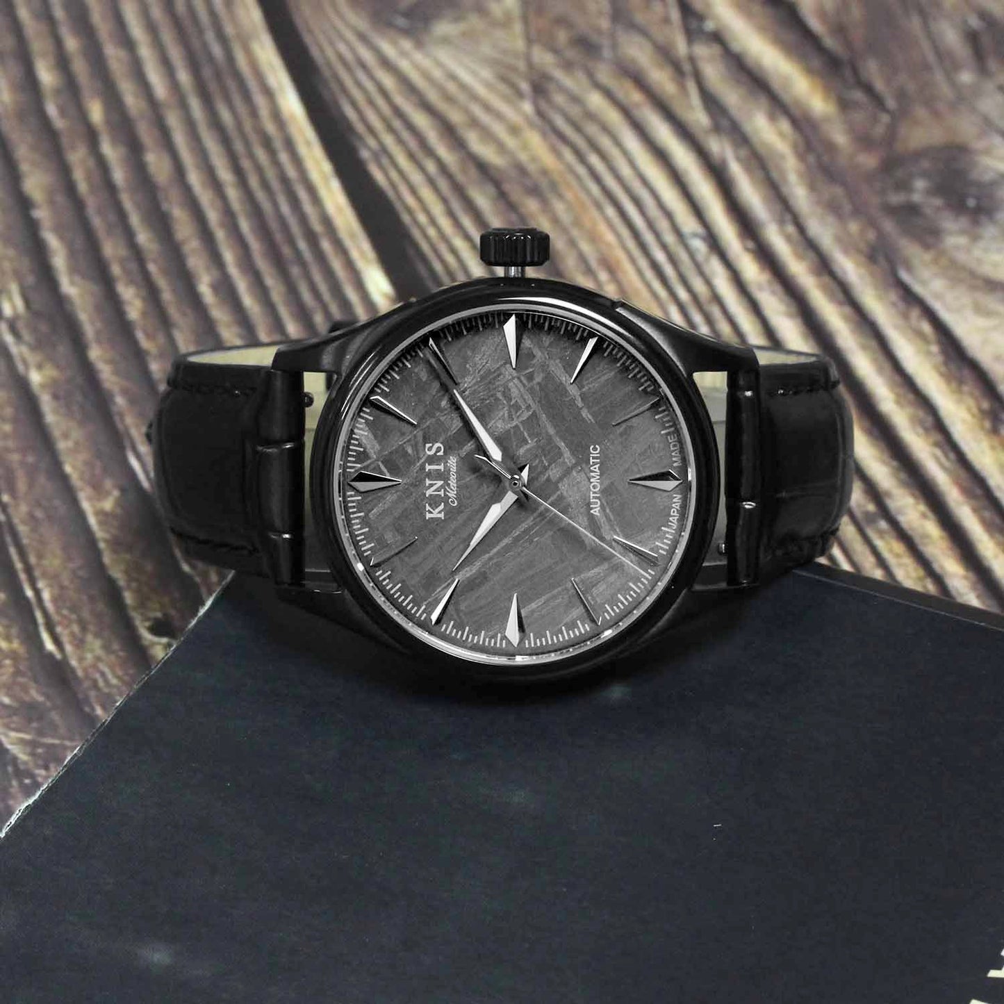 KNIS Meteorite Made in Japan Automatic Watch Men's Leather Strap Leather Black KN001-MTBKLE