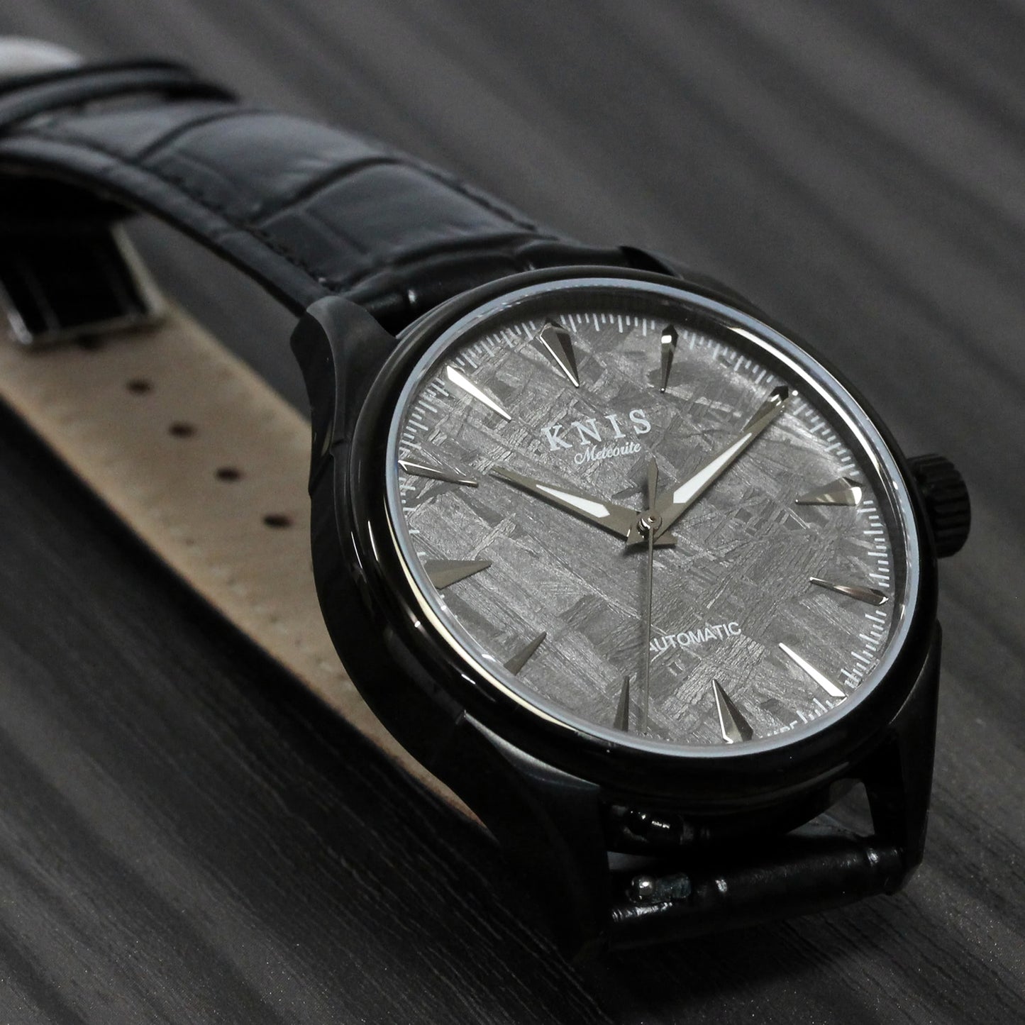 KNIS Meteorite Made in Japan Automatic Watch Men's Leather Strap Leather Black KN001-MTBKLE