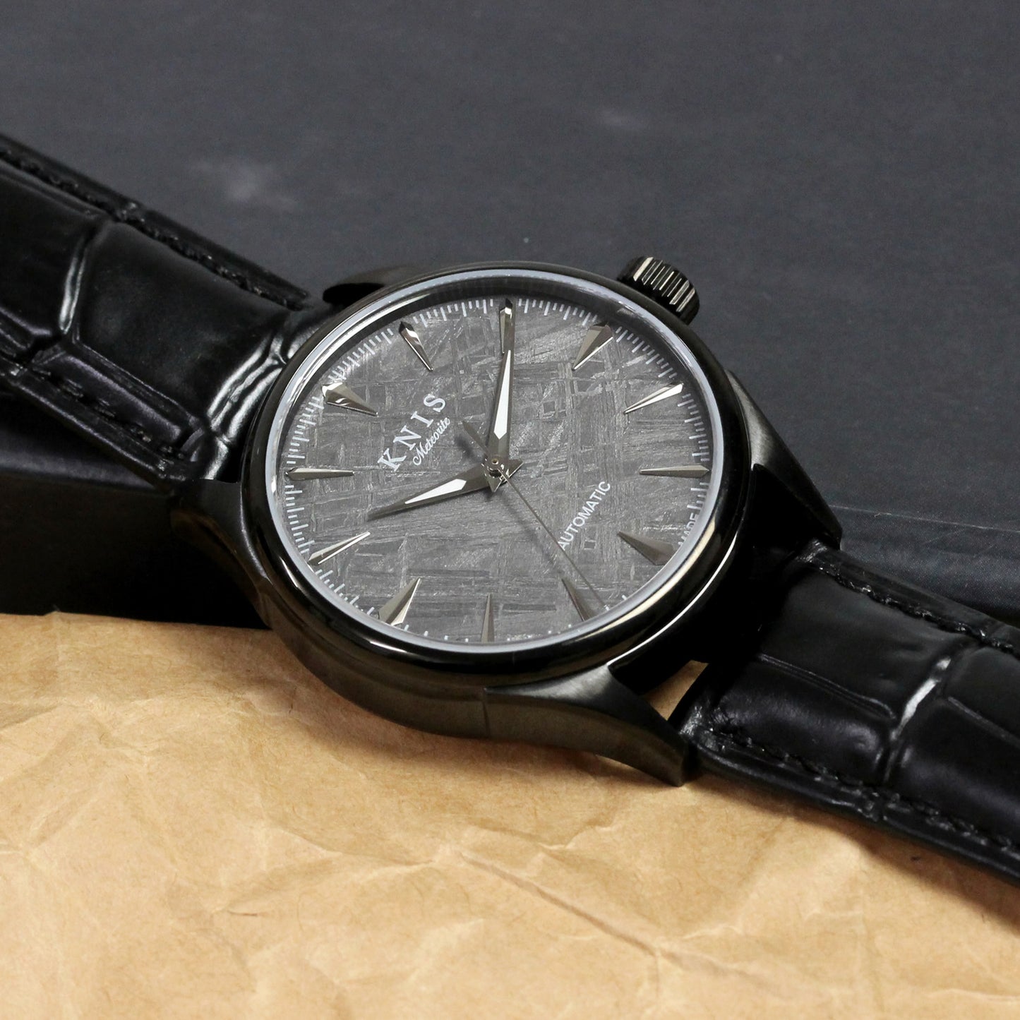 KNIS Meteorite Made in Japan Automatic Watch Men's Leather Strap Leather Black KN001-MTBKLE