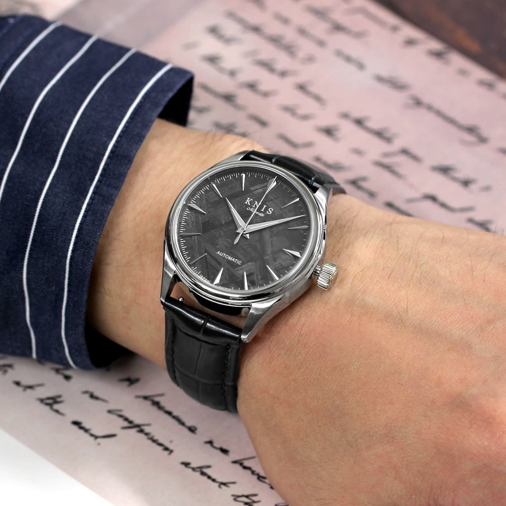 KNIS Meteorite Made in Japan Automatic Watch Men's Leather Strap Leather Silver KN001-MTLE