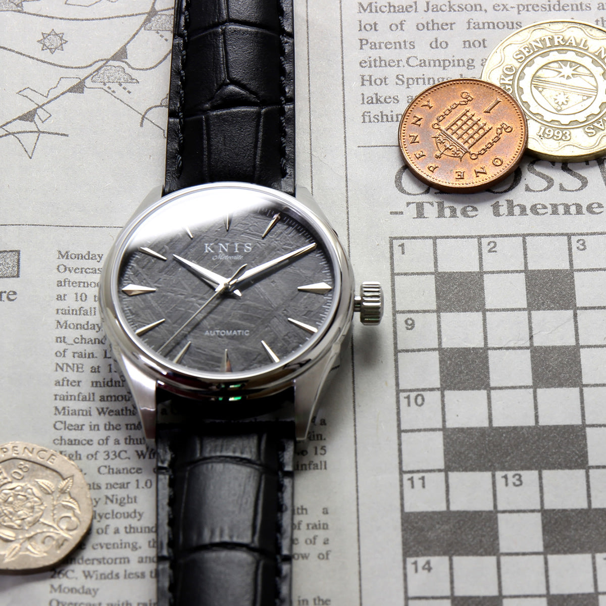 KNIS Meteorite Made in Japan Automatic Watch Men's Leather Strap Leather Silver KN001-MTLE