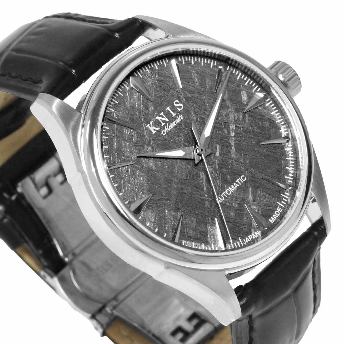 KNIS Meteorite Made in Japan Automatic Watch Men's Leather Strap Leather Silver KN001-MTLE