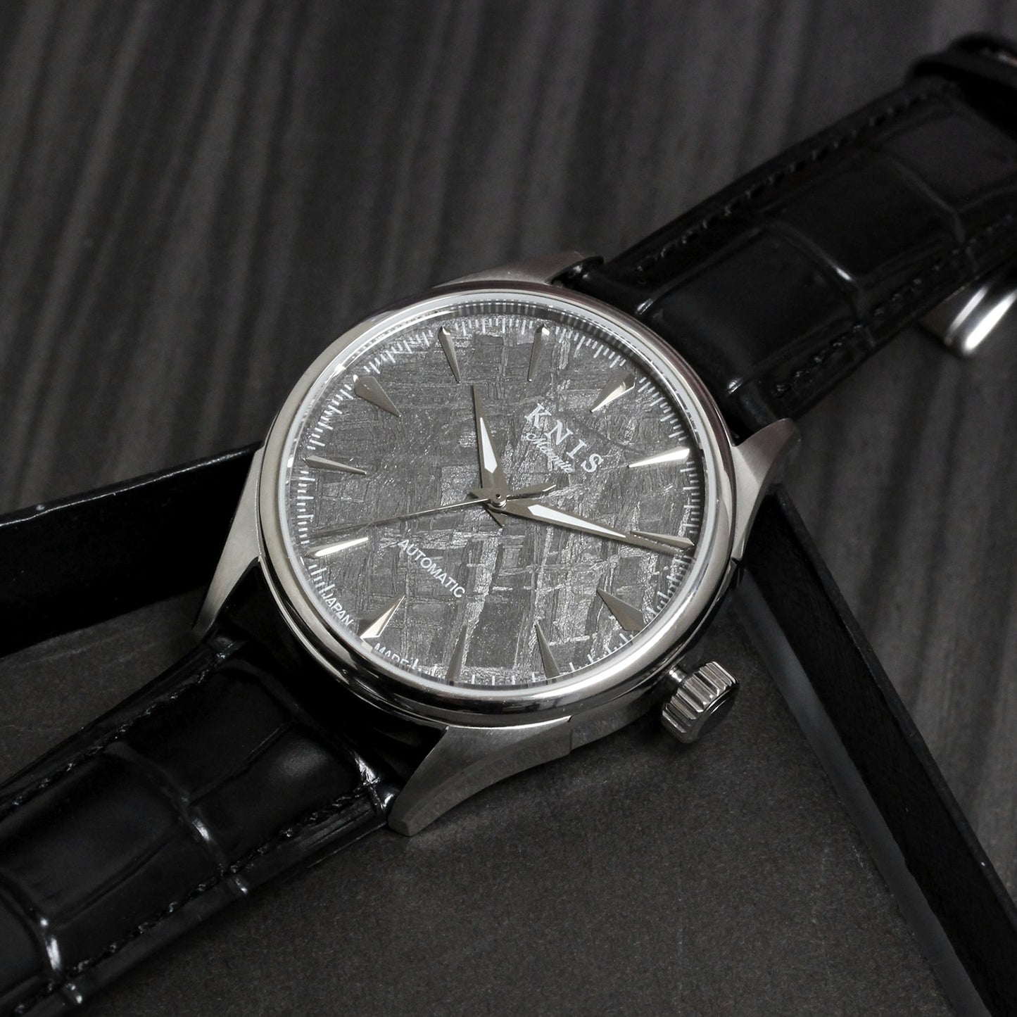 KNIS Meteorite Made in Japan Automatic Watch Men's Leather Strap Leather Silver KN001-MTLE