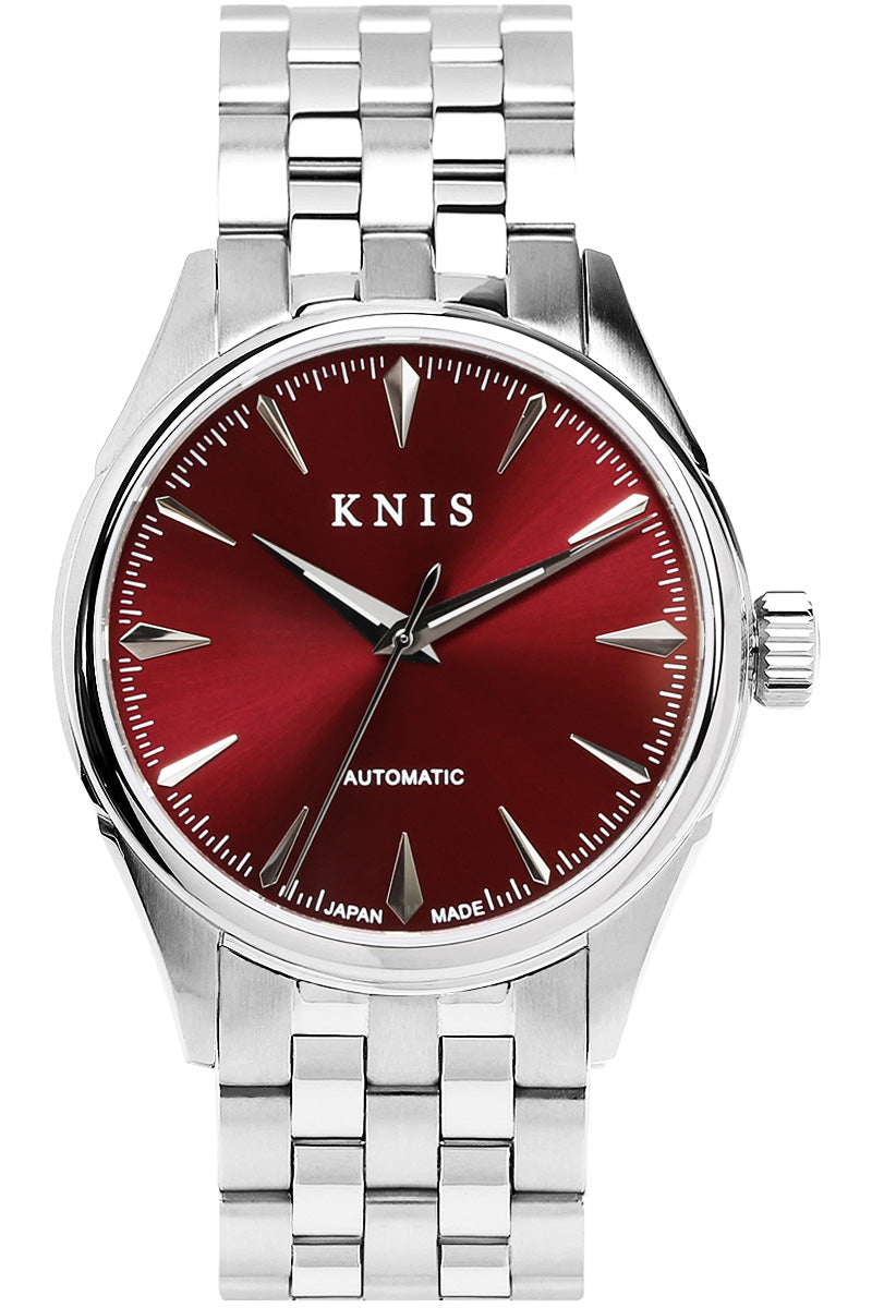 未使用★KNIS ニス メンズ腕時計 自動巻き 赤文字盤 KN001-RD KNIS Automatic Sunray Dial Wine Red KN001-RD