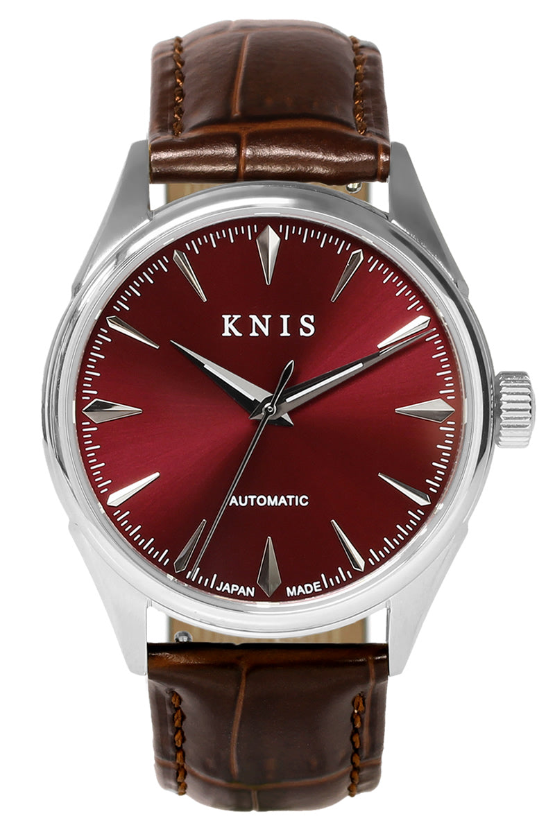 KNIS Automatic Sunray Dial Wine Red Brown Leather KN001-RDBRLE