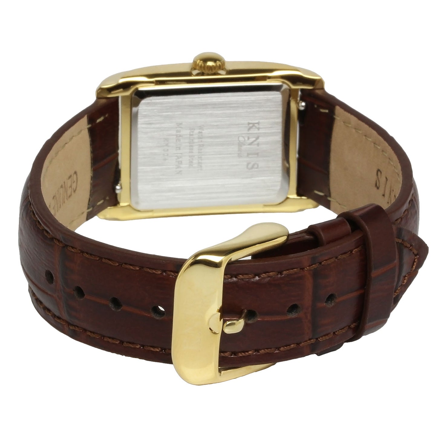 Classic Rectangular Gold Crocodile Embossed Leather Brown KN004-GDBRC