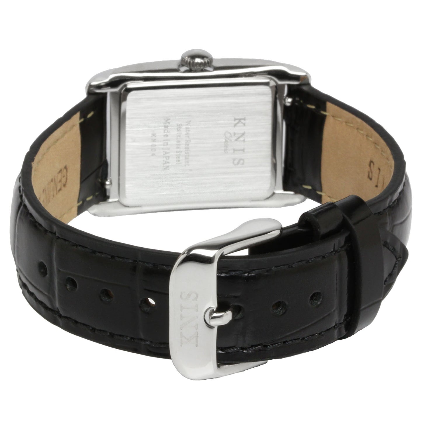 Classic Rectangular Silver Crocodile Embossed Leather Black KN004-SVBKC