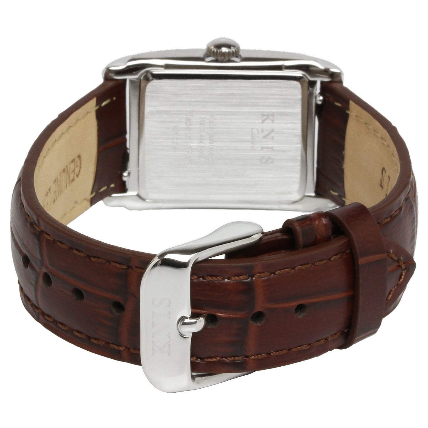 Classic Rectangular Silver Crocodile Embossed Leather Brown KN004-SVBRC