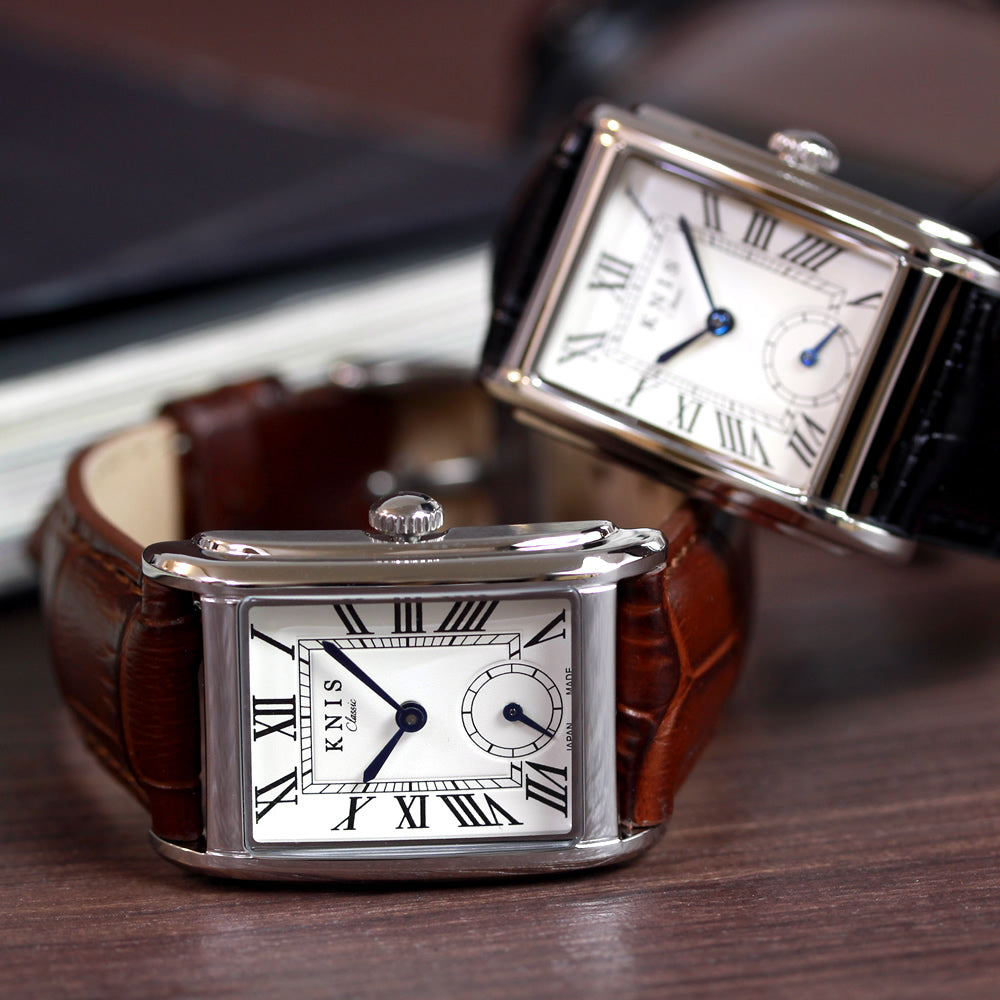 Classic Rectangular Silver Crocodile Embossed Leather Black KN004-SVBKC