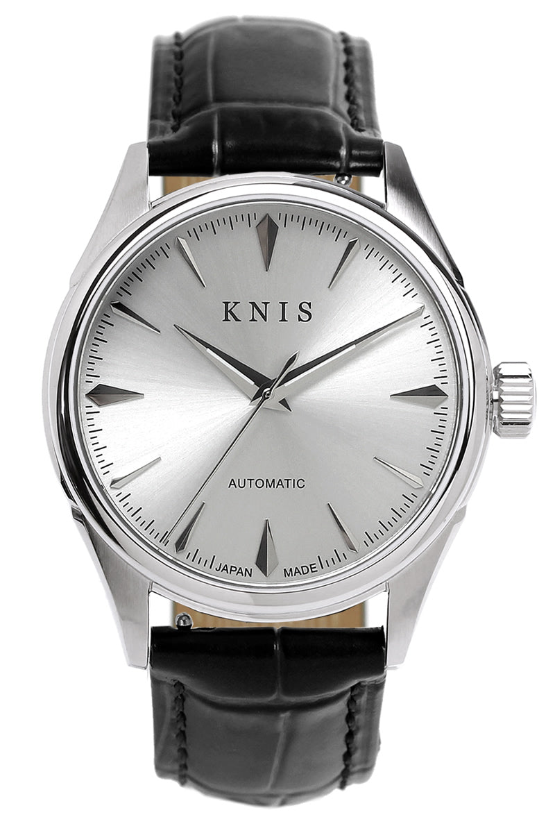 KNIS Automatic Sunray Dial White Silver Black Leather KN001-WHBKLE