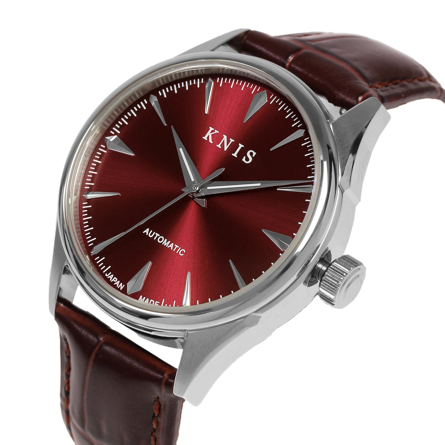 KNIS Automatic Sunray Dial Wine Red Brown Leather KN001-RDBRLE