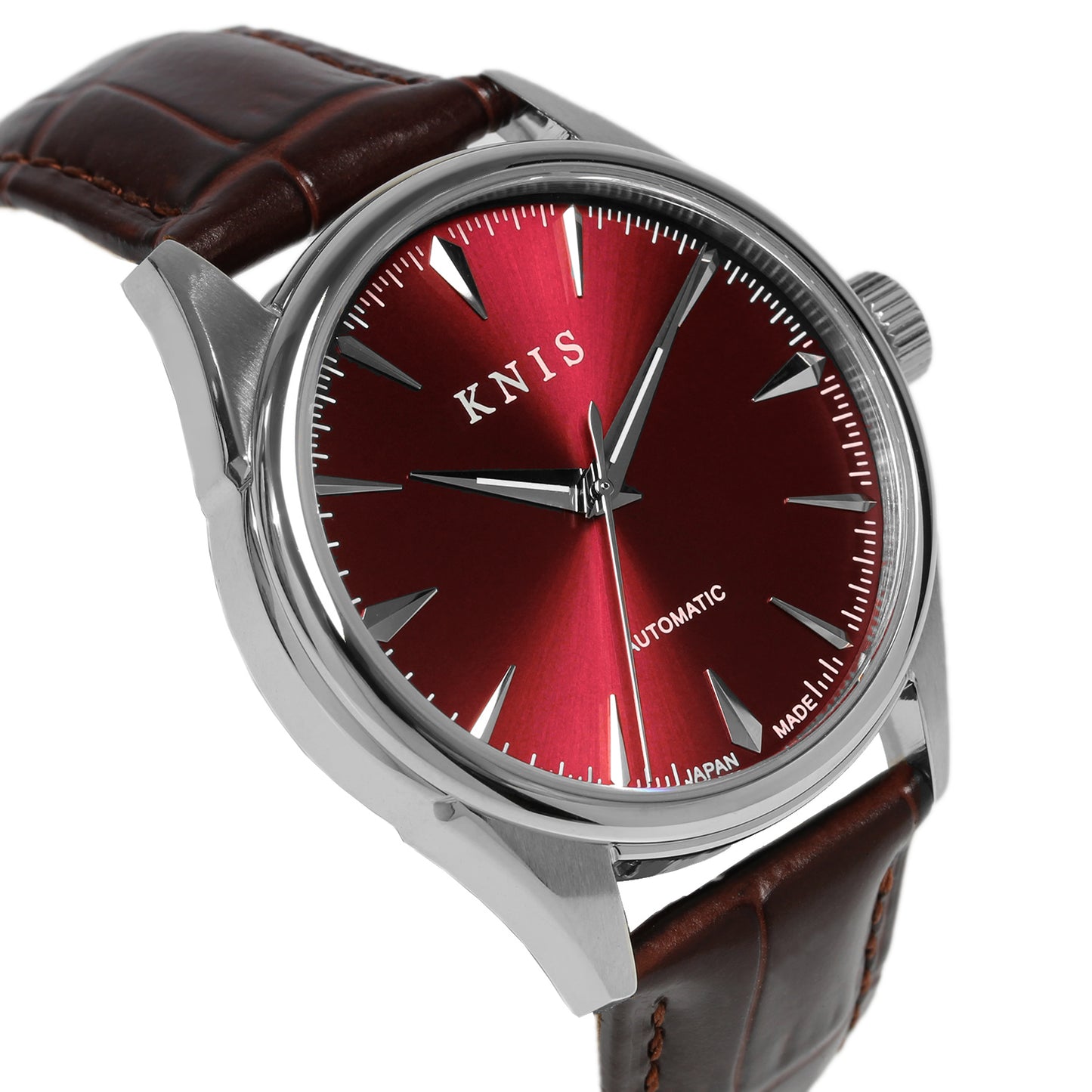 KNIS Automatic Sunray Dial Wine Red Brown Leather KN001-RDBRLE