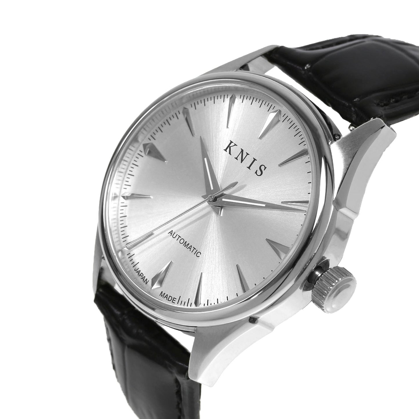 KNIS Automatic Sunray Dial White Silver Black Leather KN001-WHBKLE