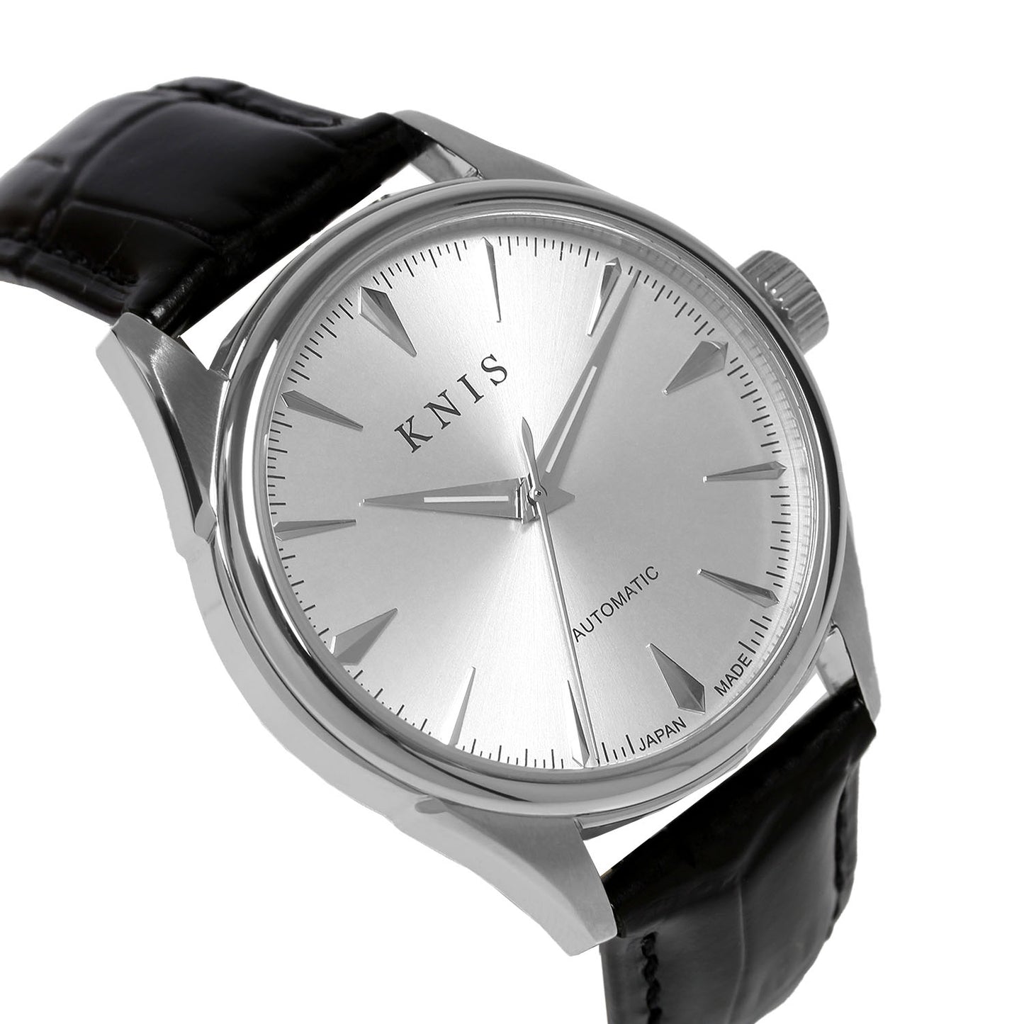 KNIS Automatic Sunray Dial White Silver Black Leather KN001-WHBKLE