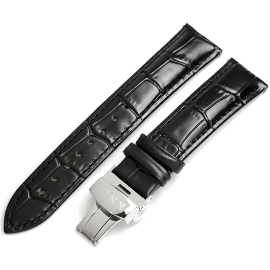 KNIS Replacement Belt Genuine Cowhide Croco Embossed Leather Belt D Buckle 20mm Black 