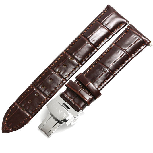KNIS Replacement Belt Genuine Cowhide Croco Embossed Leather Belt D Buckle 20mm Brown 