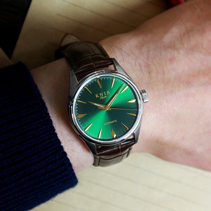 KNIS 自動巻き サンレイダイアル グリーン ブラウン レザー KN001-GRBRLE
