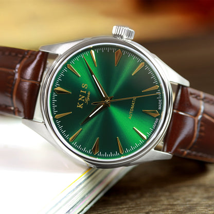 KNIS 自動巻き サンレイダイアル グリーン ブラウン レザー KN001-GRBRLE