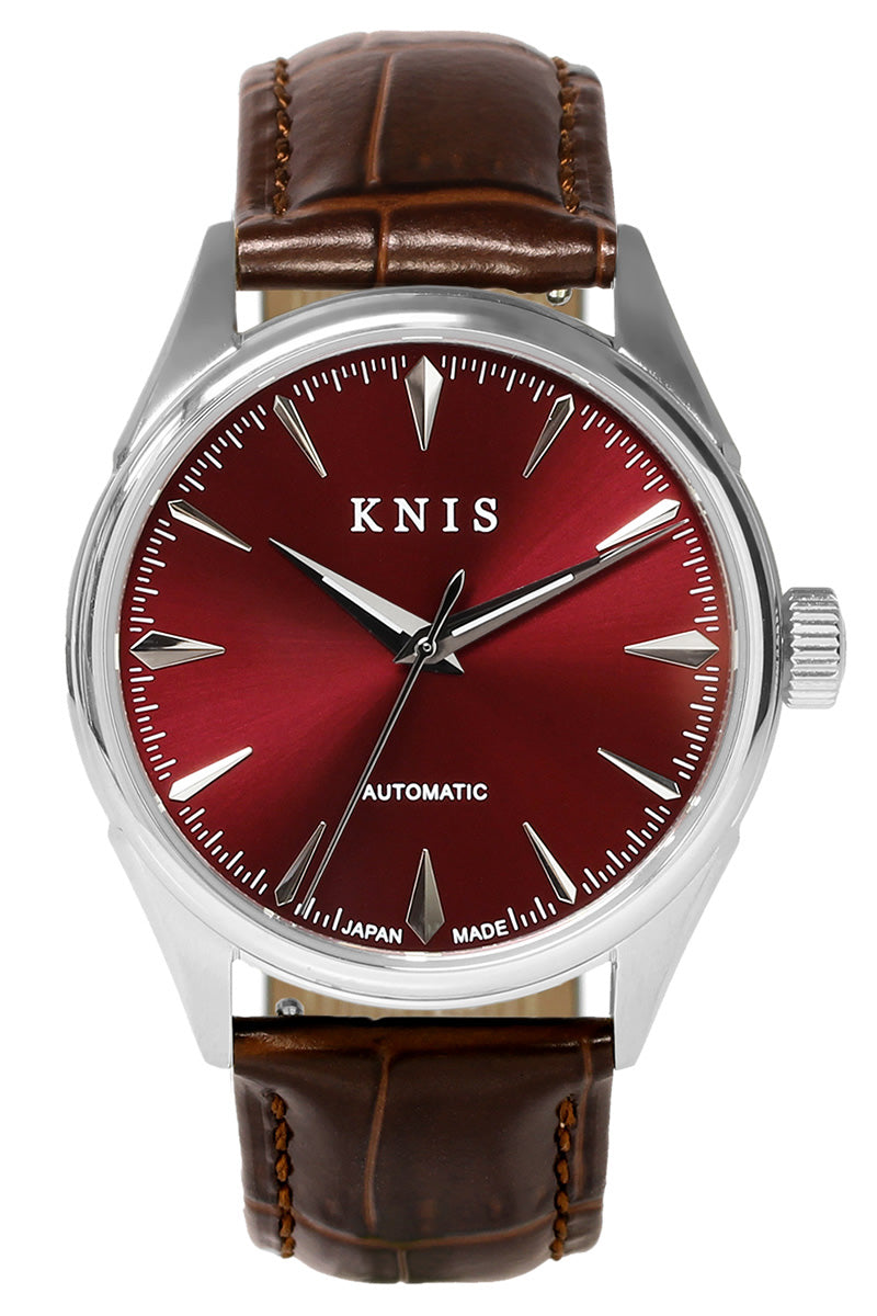KNIS Automatic Sunray Dial Wine Red Brown Leather KN001-RDBRLE 