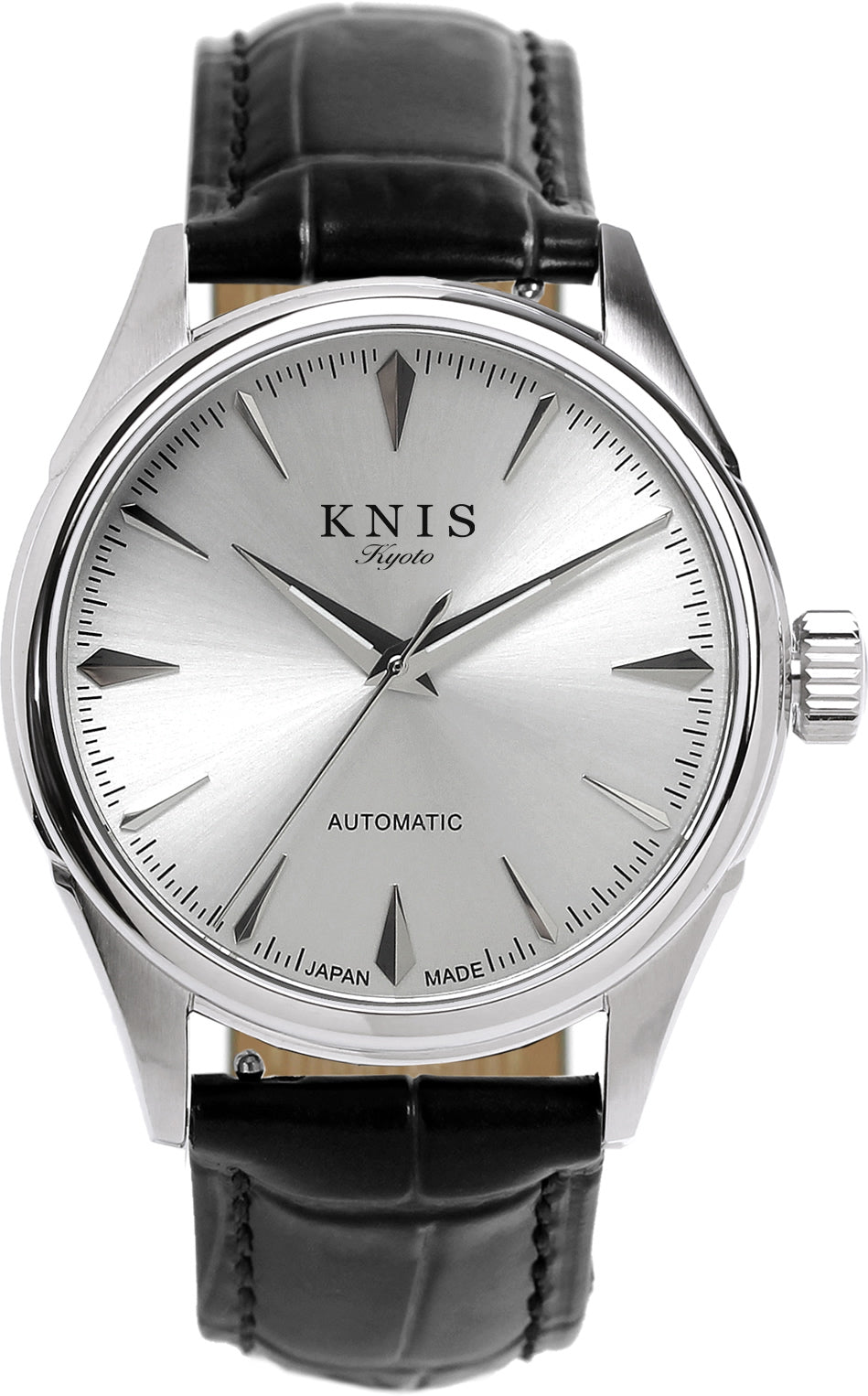 KNIS Automatic Sunray Dial White Silver Black Leather KN001-WHBKLE 