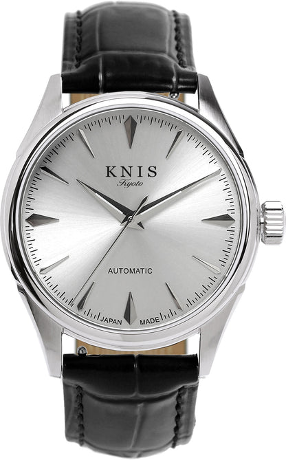 KNIS Automatic Sunray Dial White Silver Black Leather KN001-WHBKLE 