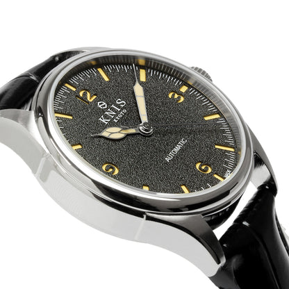 KNIS Automatic Retro Modern - Black Dial with Black Leather Strap KN002-BKBKLE