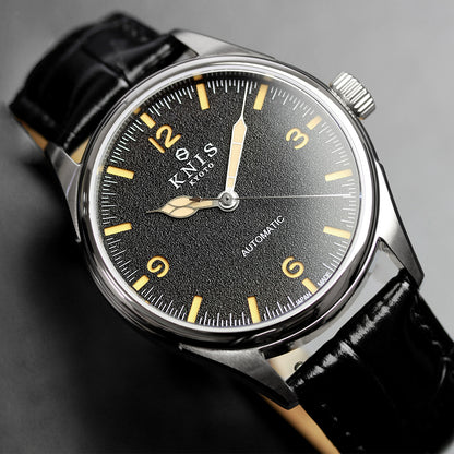 KNIS Automatic Retro Modern - Black Dial with Black Leather Strap KN002-BKBKLE