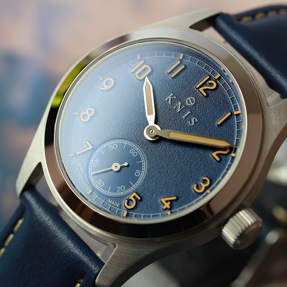 KNIS Retro Military Watch - Blue Dial with Navy Leather Strap KN003-BLNVLE