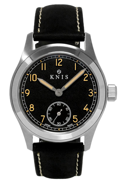 KNIS Retro Military Watch - Black Dial with Black Leather Strap KN003-BKBKLE