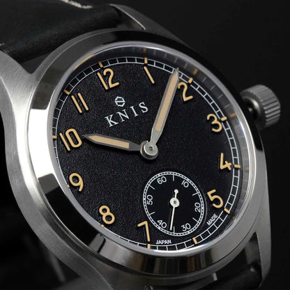 KNIS Retro Military Watch - Black Dial with Black Leather Strap KN003-BKBKLE