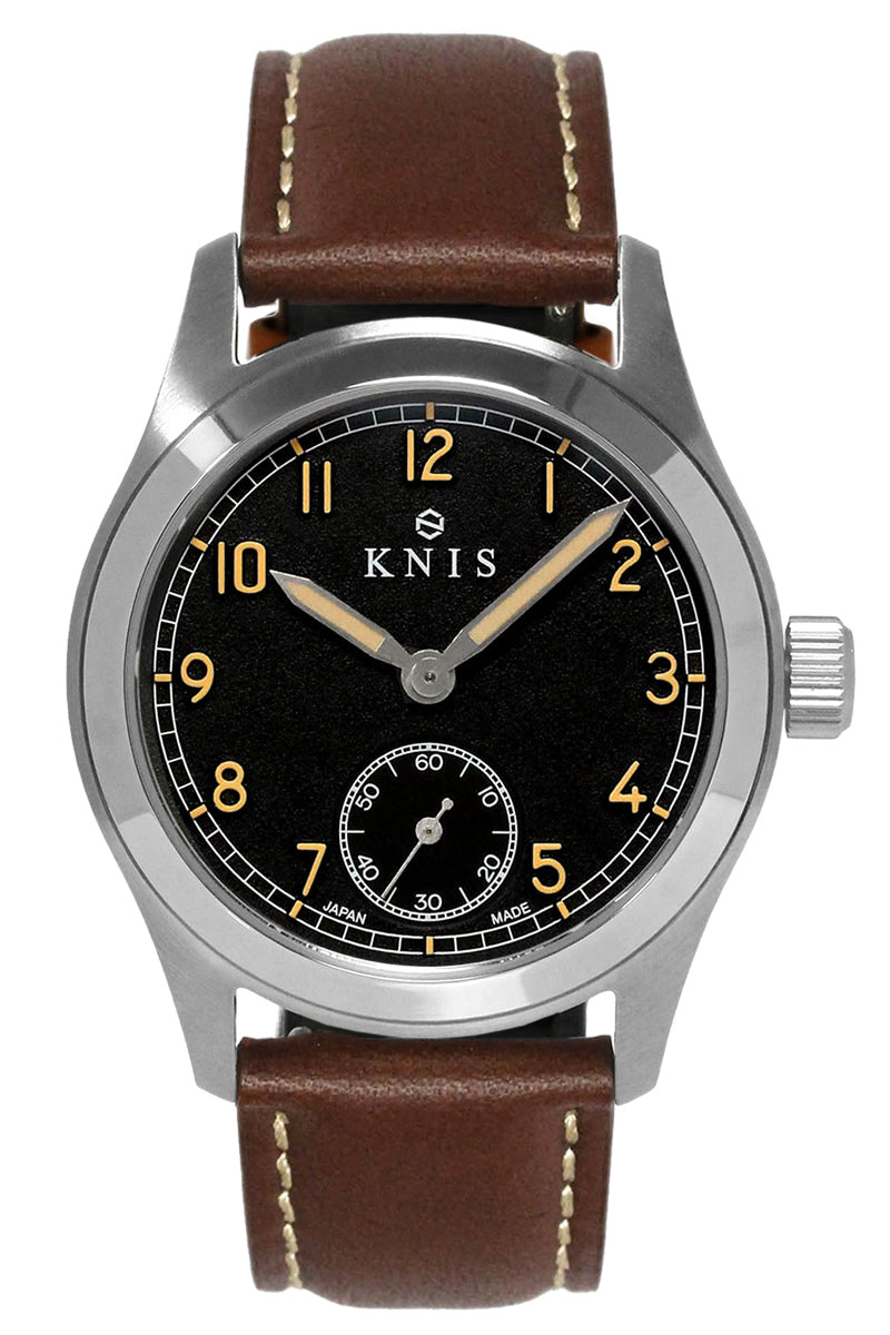 KNIS Retro Military Watch - Black Dial with Brown Leather Strap KN003-BKBRLE