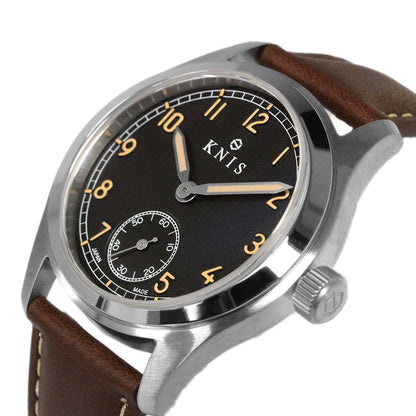 KNIS Retro Military Watch - Black Dial with Brown Leather Strap KN003-BKBRLE