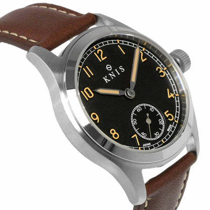 KNIS Retro Military Watch - Black Dial with Brown Leather Strap KN003-BKBRLE