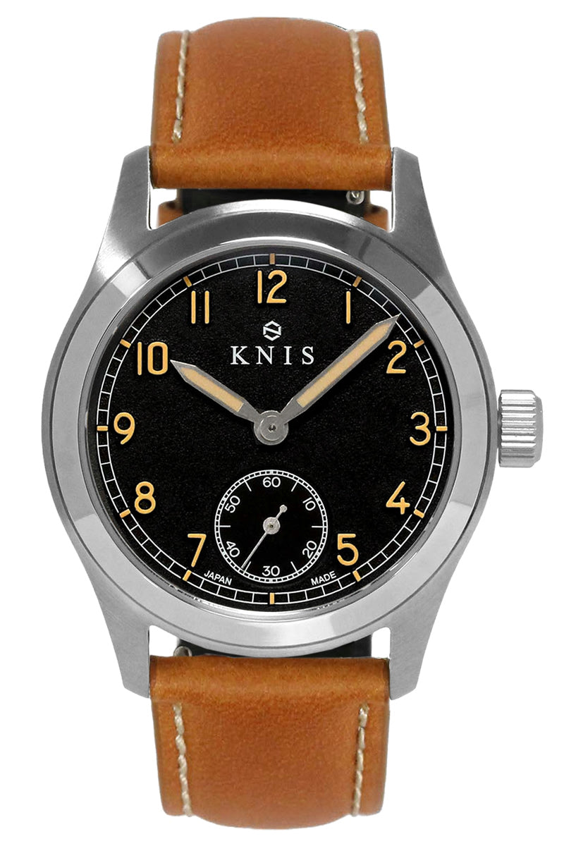 KNIS Retro Military Watch - Black Dial with Camel Leather Strap KN003-BKCALE