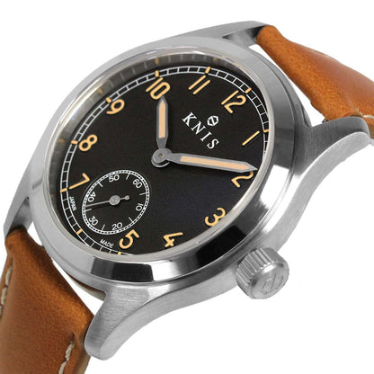 KNIS Retro Military Watch - Black Dial with Camel Leather Strap KN003-BKCALE