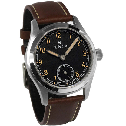 KNIS Retro Military Watch - Black Dial with Brown Leather Strap KN003-BKBRLE