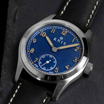 KNIS Retro Military Watch - Blue Dial with Black Leather Strap KN003-BLBKLE