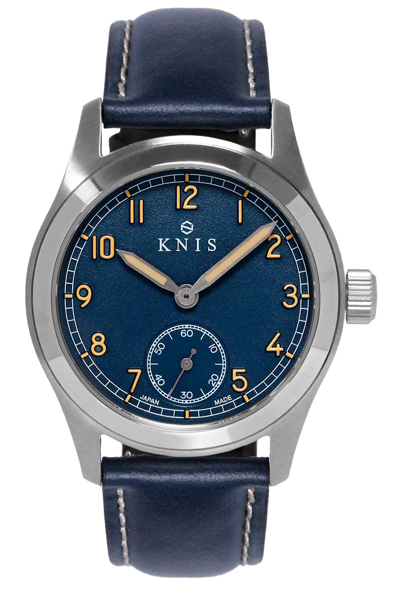 KNIS Retro Military Watch - Blue Dial with Navy Leather Strap KN003-BLNVLE