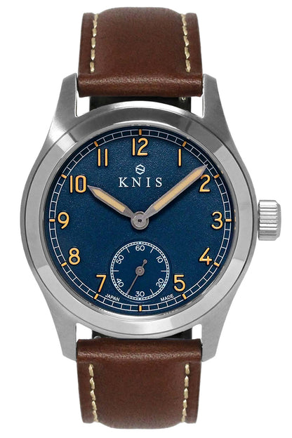 KNIS Retro Military Watch - Blue Dial with Brown Leather Strap KN003-BLBRLE