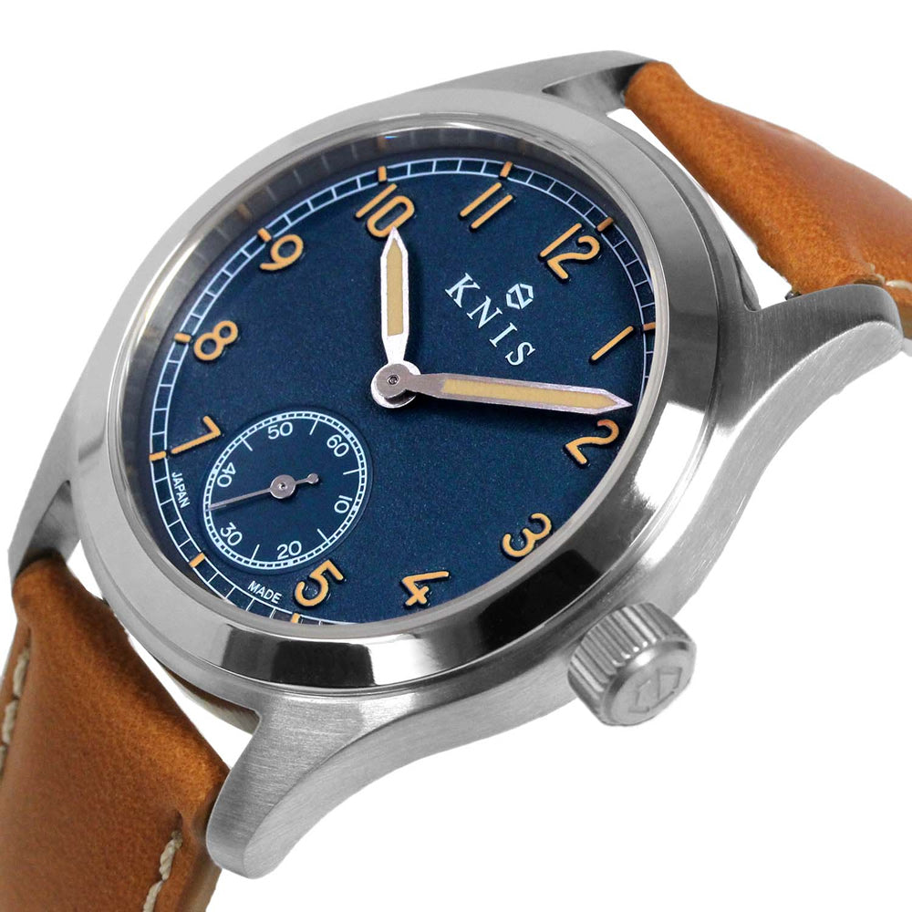 KNIS Retro Military Watch - Blue Dial with Camel Leather Strap KN003-BLCALE