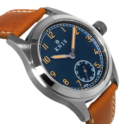 KNIS Retro Military Watch - Blue Dial with Camel Leather Strap KN003-BLCALE