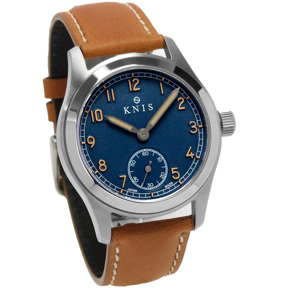 KNIS Retro Military Watch - Blue Dial with Camel Leather Strap KN003-BLCALE