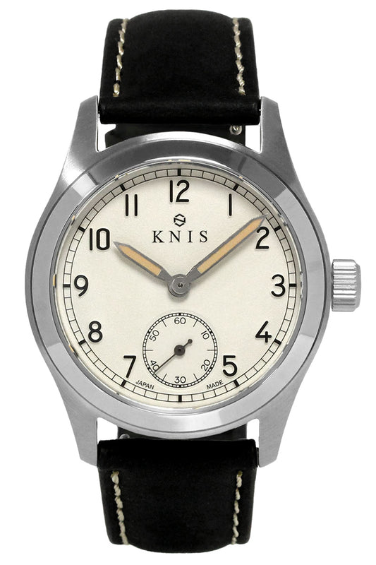 KNIS Retro Military Watch - Off-White Dial with Black Leather Strap KN003-WHBKLE