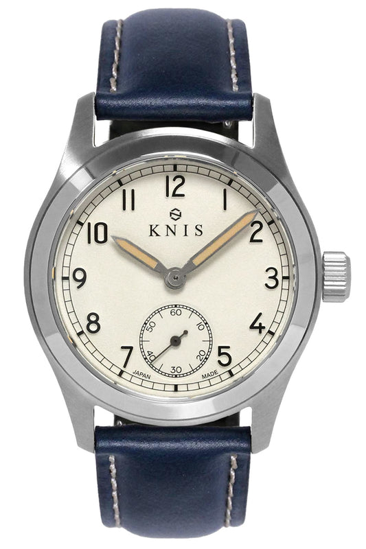 KNIS Retro Military Watch - Off-White Dial with Navy Leather Strap KN003-WHNVLE