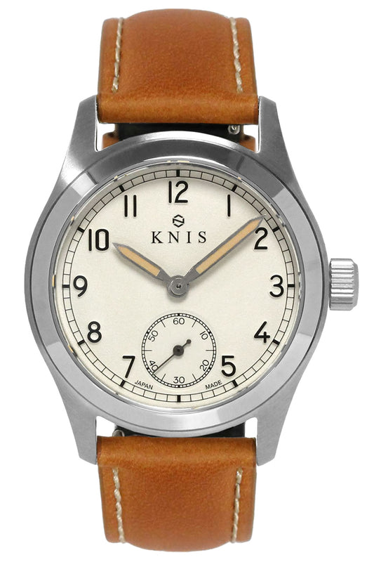 KNIS Retro Military Watch - Off-White Dial with Camel Leather Strap KN003-WHCALE